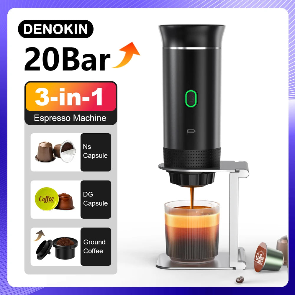 Portable Electric Travel Espresso  3‑in‑1 Capsule & Ground Coffee Machine