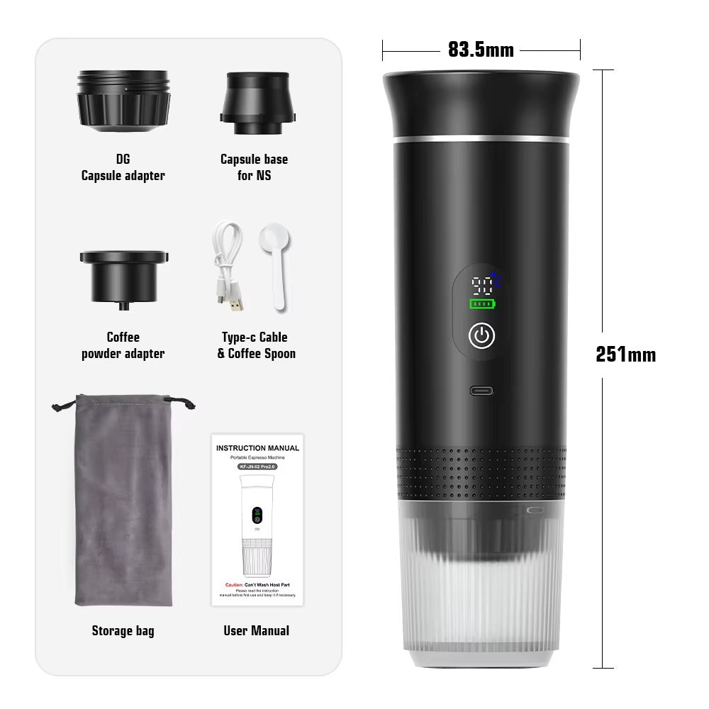 Portable Electric Travel Espresso  3‑in‑1 Capsule & Ground Coffee Machine